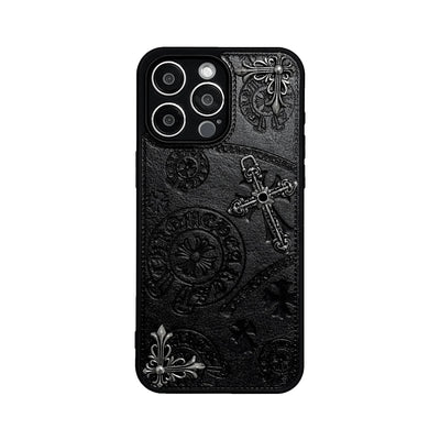 Luxurious Three-dimensional Cross Kroxin PU Leather Printed Grand Phone Case for iPhone 16 15 14 Plus 13Pro Max Protective Cover