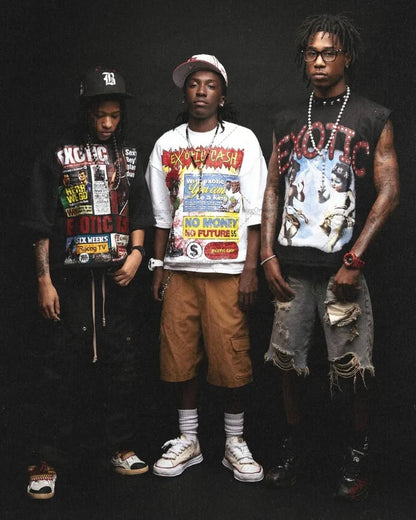 New American Hip-hop Harajuku Oversized Graphics Top Y2K Casual High Street Trendy Pure Cotton Round Neck T-shirt Streetwear Men