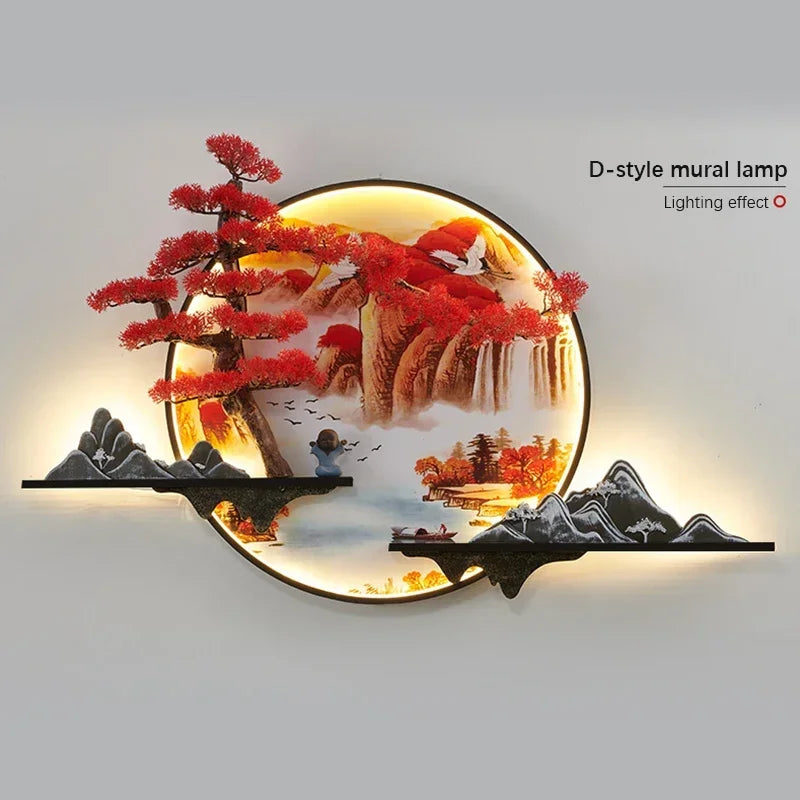 GISELLE Modern Picture Wall Light LED Chinese Creative Landscape Pine Mural Lamp For Home Living Room Study Bedroom Decor