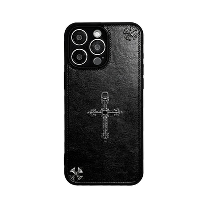 Luxurious Three-dimensional Cross Kroxin PU Leather Printed Grand Phone Case for iPhone 16 15 14 Plus 13Pro Max Protective Cover