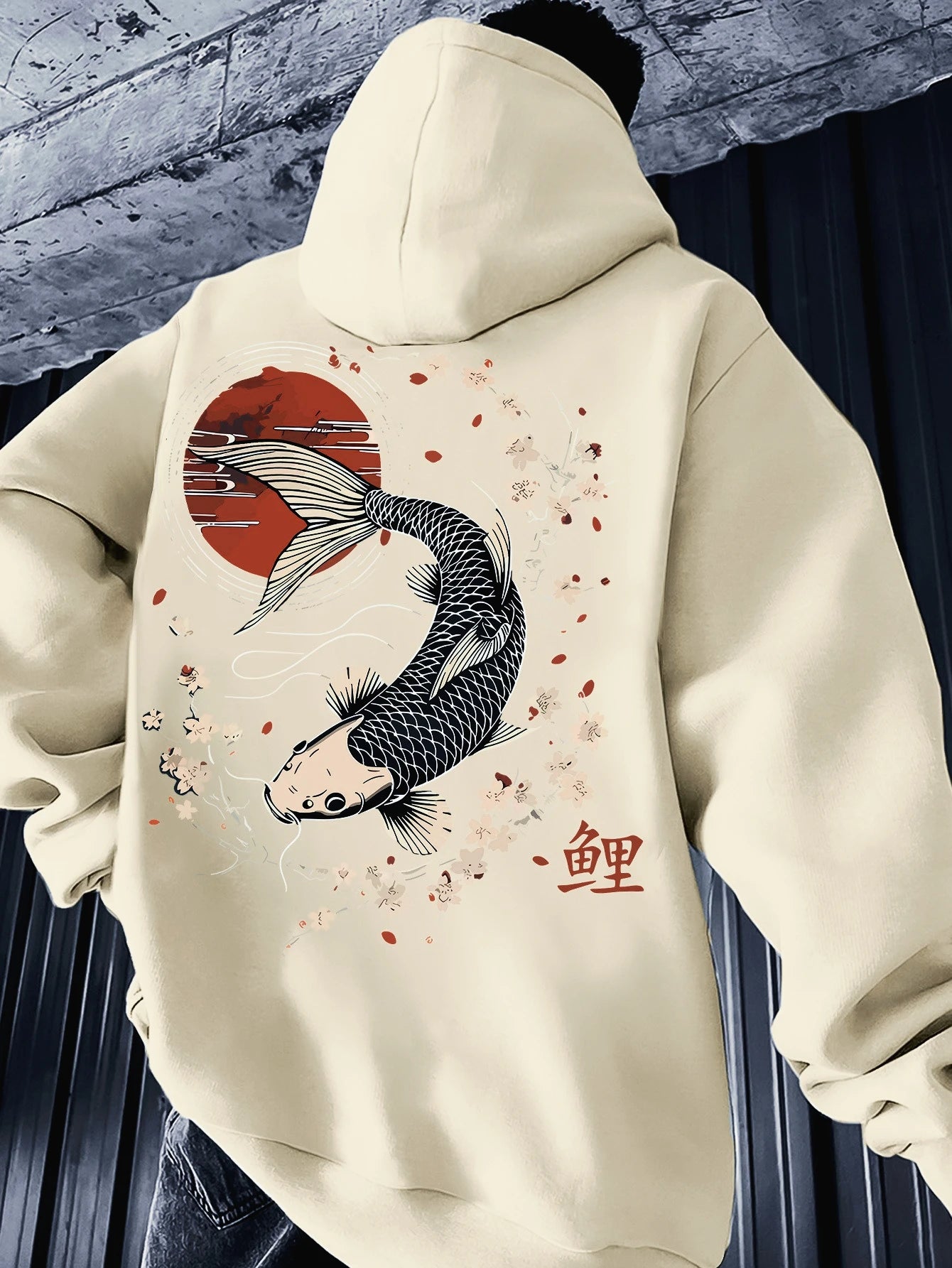 Harajuku Trendy Koi Print Fashionable Men's Hoodie Autumn and Winter Casual Fashion Long-sleeved Pullover
