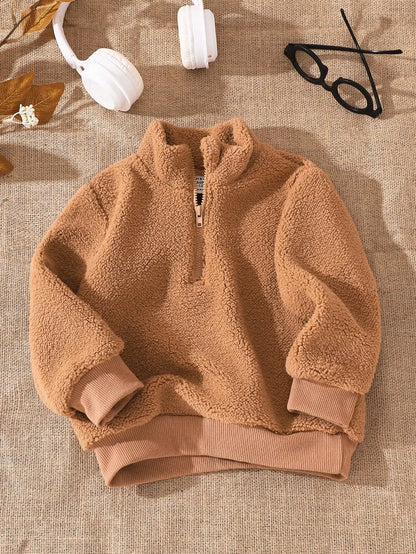 The Military Green Plush Sweatshirt For Baby Boys In Autumn And Winter Is Warm Soft Casual And Comfortable