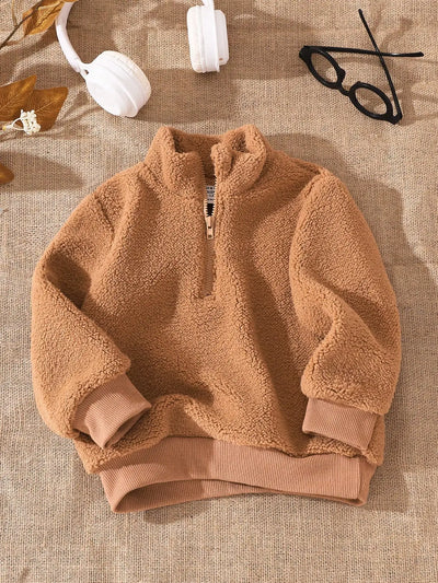 The Military Green Plush Sweatshirt For Baby Boys In Autumn And Winter Is Warm Soft Casual And Comfortable