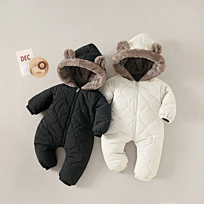 KLFLGD0-3 years old winter baby outdoor clothing fur lining warm toddler girl boy jumpsuit cartoon plus velvet baby jumpsuit