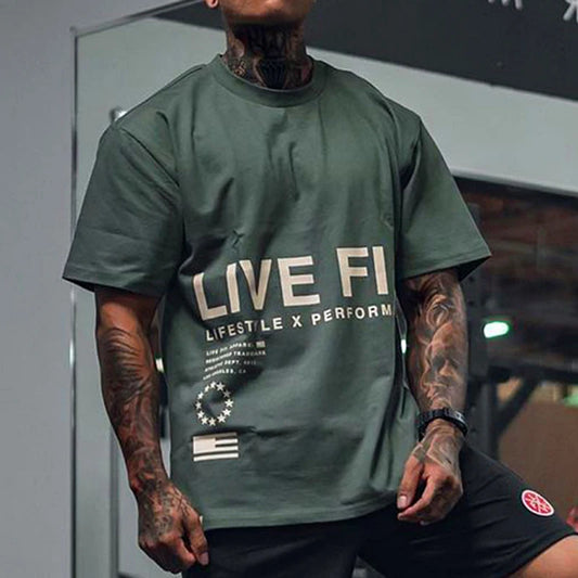 Men's Gym Summer Casual T-Shirt Fitness Running Short Sleeve Tee Tops Fashion Hip-hop Oversized Shirt Male Sweatshirt Clothing