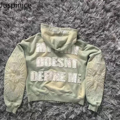 Juspinice Korean Fashion New Printed Hoodie Short Hoodie 2025 New Versatile Zipper Cardigan Jacket Male Clothing