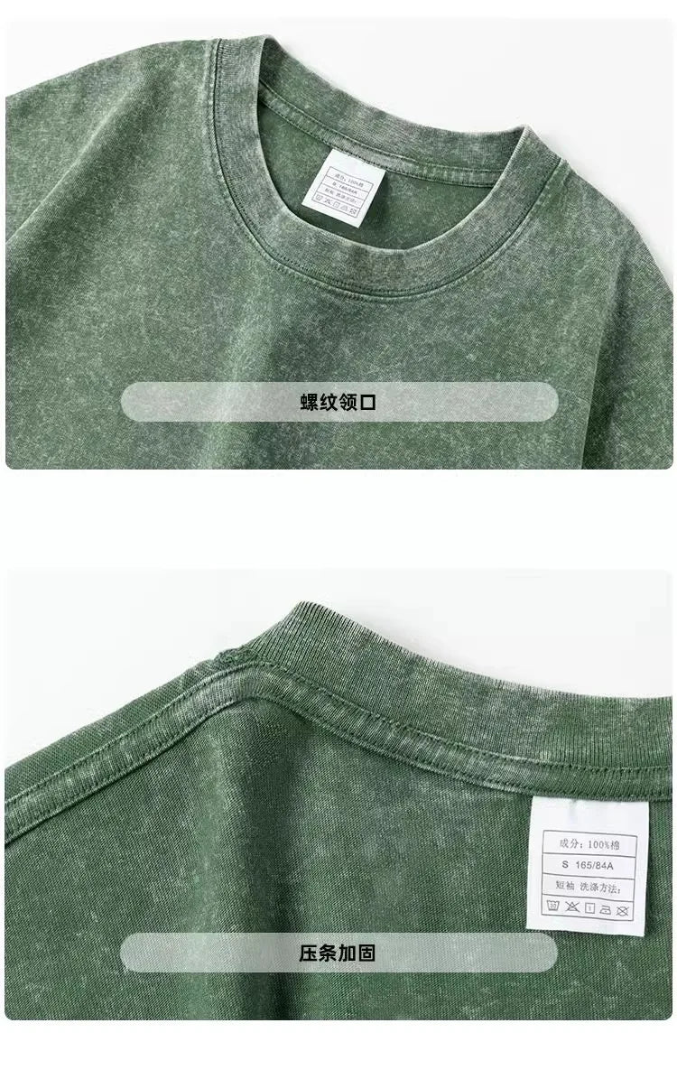Customized logo T-shirt, handmade image oversized T-shirt, heavy washed retro T-shirt, hip-hop style casual wear, 100% pure cott