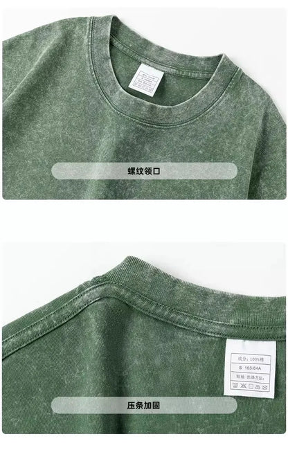 Customized logo T-shirt, handmade image oversized T-shirt, heavy washed retro T-shirt, hip-hop style casual wear, 100% pure cott