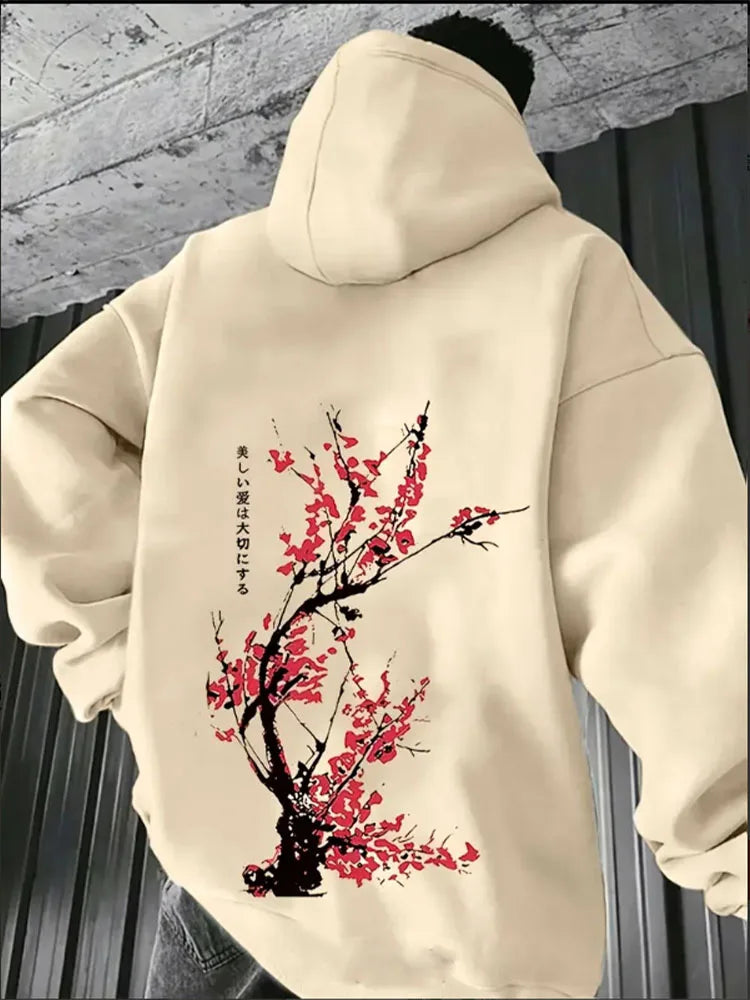 A Japanese streetwear Harajuku printed hoodie for men, a sporty, casual and fashionable autumn and winter sweatshirt top