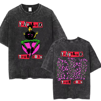 Washed Vintage Rocker Yungblud IDOLS Album Tour Double Sided Print T-shirts Men Women Fashion Hip Hop Rock Short Sleeve T Shirts