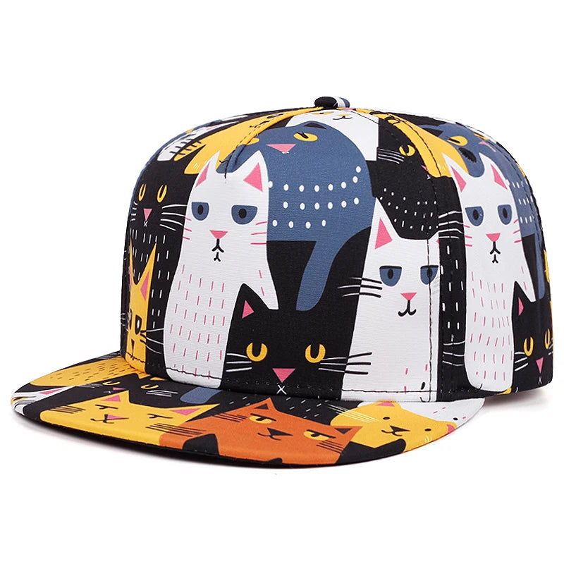 2025 Personalized New Flat brimmed Hat Printed Animal Street Hip Hop Hat Skateboarding Hat Leisure Sunshade Baseball Hat Unisex