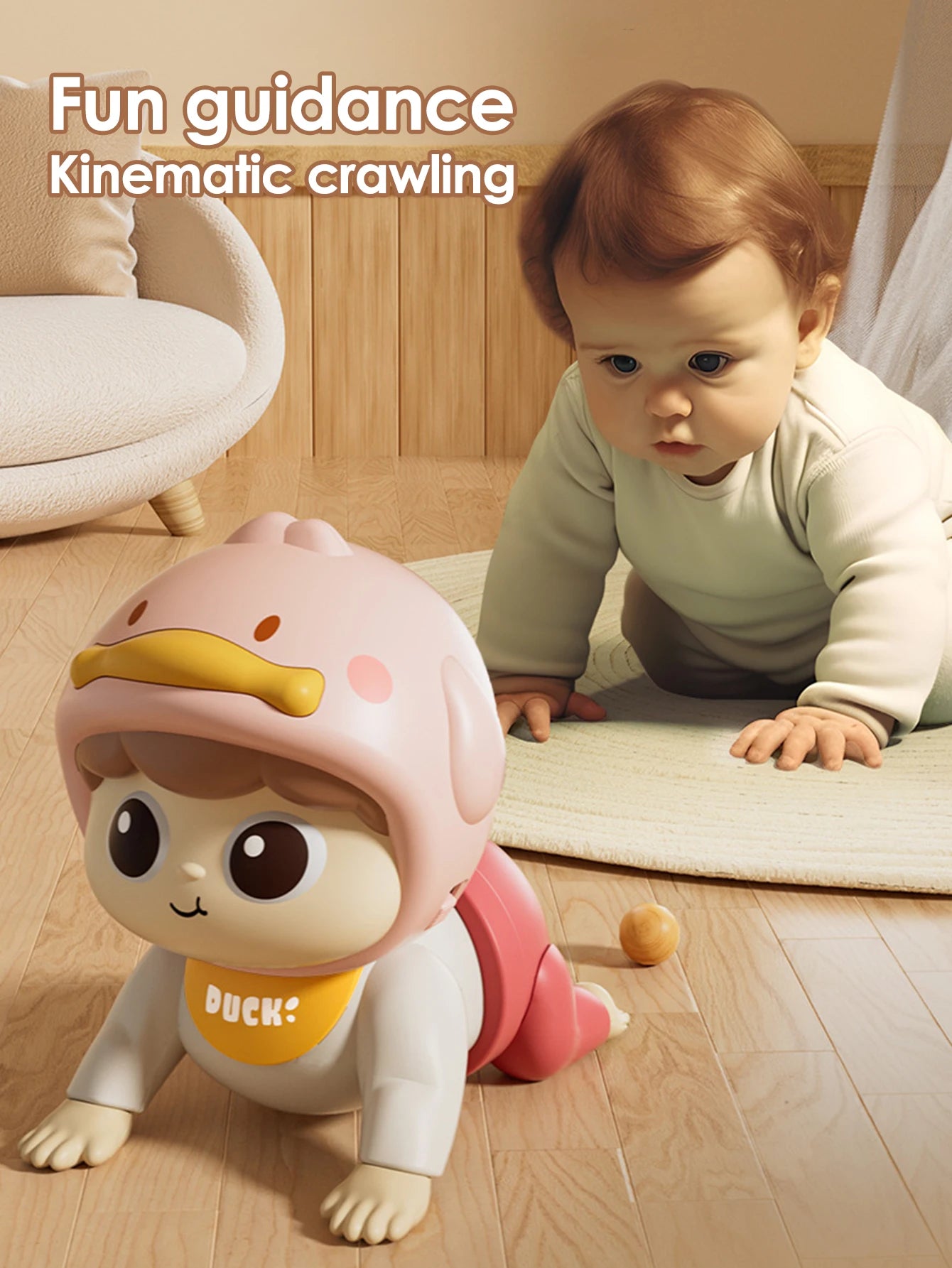 1 crawling doll baby toy with music, aged 0-1, learning crawling guidance and head up training