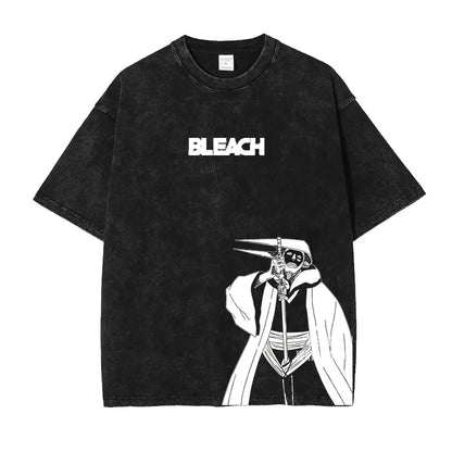 Anime Zaraki Kenpachi T Shirts Oversized Vintage Washed B-Bleach T-shirt Manga Kurosaki Ichigo T Shirt Renji Uryuu Tops Tees Man