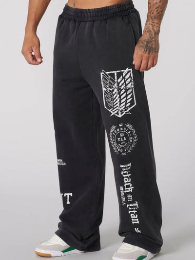 Young American trendy sweatpants collaboration anime joggers, cotton terry print, wide-leg casual pants, hip-hop street pants
