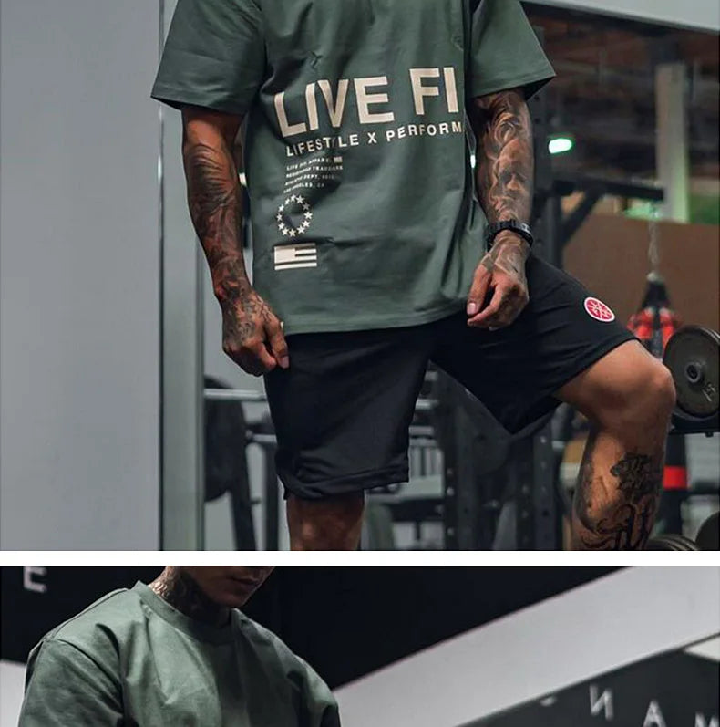 Men's Gym Summer Casual T-Shirt Fitness Running Short Sleeve Tee Tops Fashion Hip-hop Oversized Shirt Male Sweatshirt Clothing