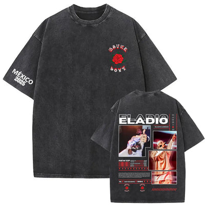 Limited Rapper Eladio Carrion Album Cover Washed Vintage T-shirt Summer Men Women Hip Hop Oversized Street Crewneck T Shirt Tops