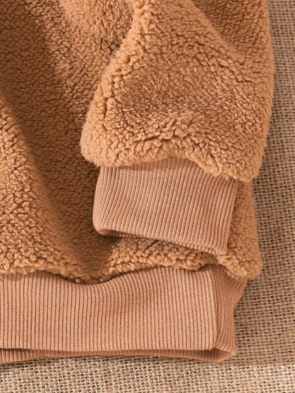 The Military Green Plush Sweatshirt For Baby Boys In Autumn And Winter Is Warm Soft Casual And Comfortable