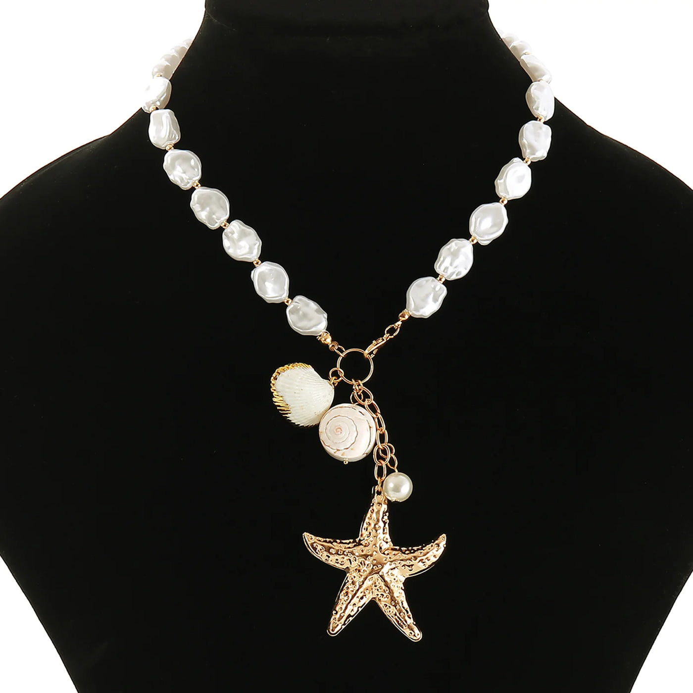 MHS.SUN Summer Shell Starfish Conch Pendant Necklace for Women Bohemian Metal Gold Color Chic Beach Jewelry Vacation Party Gift