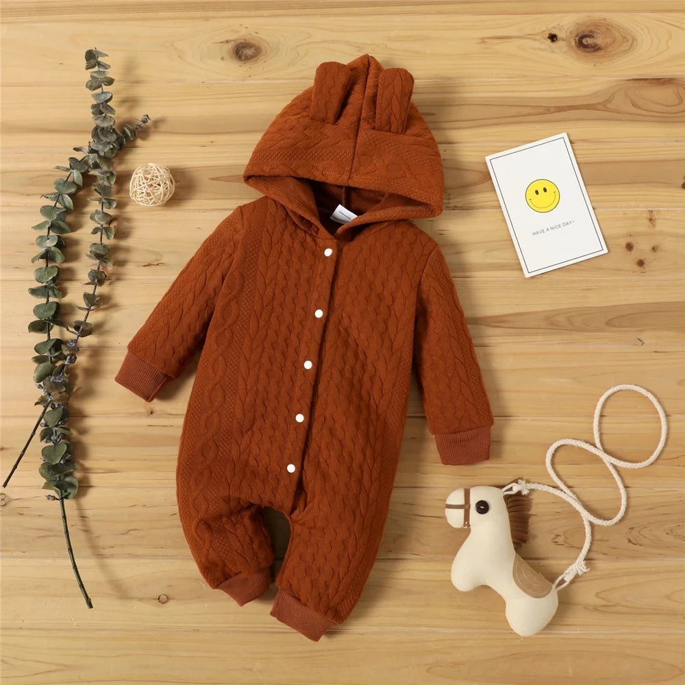 Autumn Winter Newborn Baby Romper Boys Girls Lovely Ears Hooded Long Sleeve Infant Bodysuit Warm Jumpsuit Toddler Girl Clothes