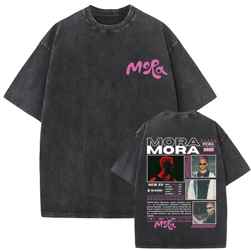 Limited Rapper Mora Washed Vintage T-shirt Lo Mismo De La Otra Vez Tour 2025 T Shirts Men Women Hip Hop Fashion Pop Music Tshirt