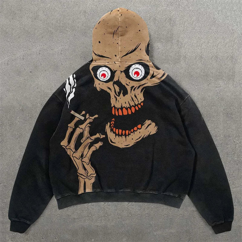 Y2K Cloths Techwear Autumn New Mens Funny Skull 3D Print Tracksuit Men Hoodie Fashion Streetwear Black Skeleton Hoodies For Man