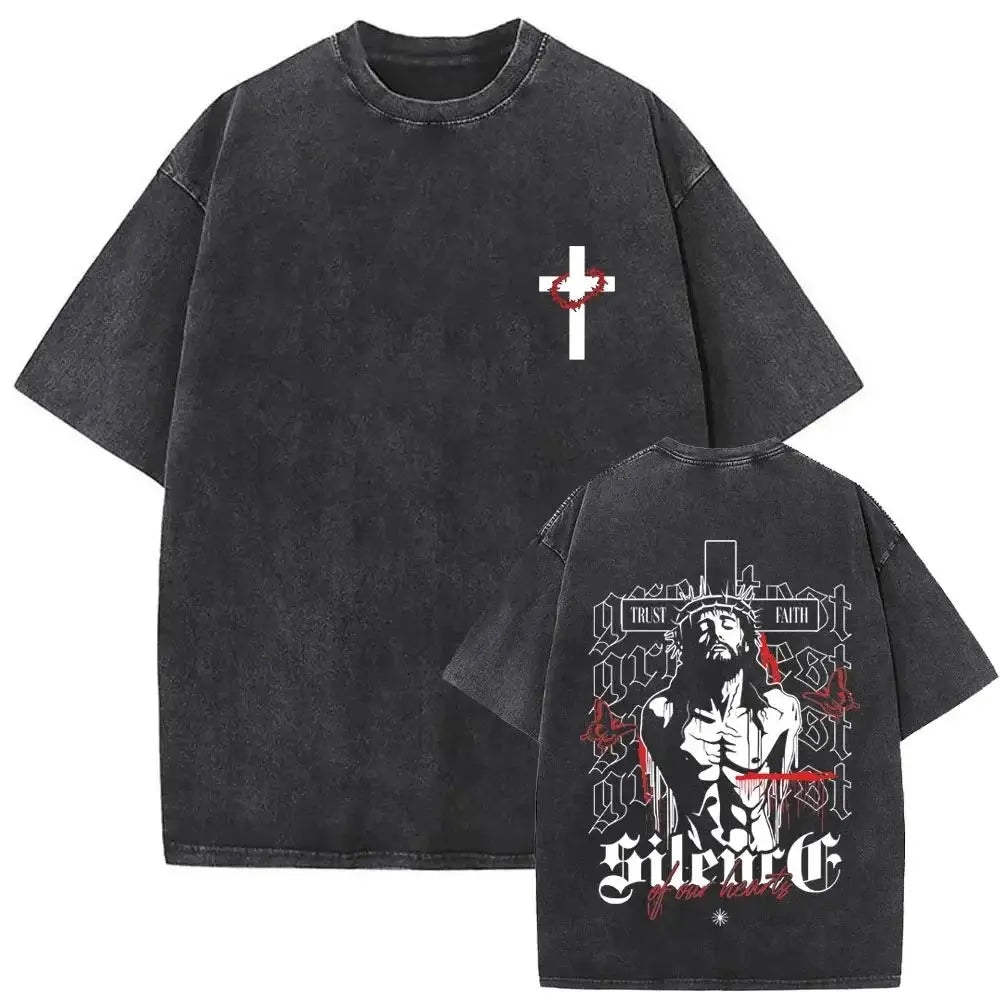 Christian Religious Jesus Forgive Them Father Vintage Washed Y2k Tshirt Men Clothing New in Top & Tees Mens T-Shirt 61327
