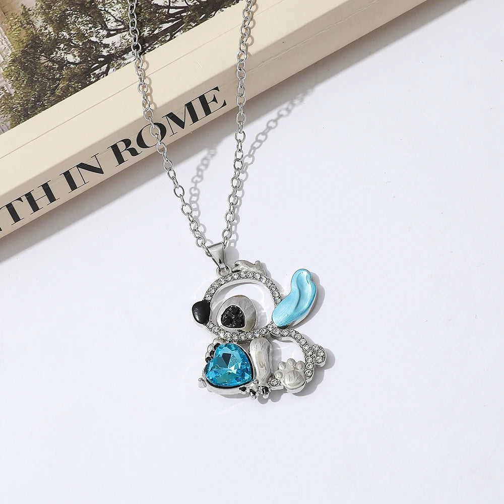 Lilo & Stitch Heart Rhinestone Necklace for Girls Anime Charms Pendant Fashion Jewelry Aesthetic Accessory Birthday Gift