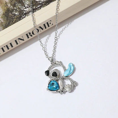 Lilo & Stitch Heart Rhinestone Necklace for Girls Anime Charms Pendant Fashion Jewelry Aesthetic Accessory Birthday Gift