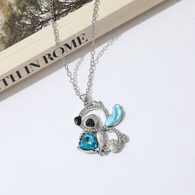 Lilo & Stitch Heart Rhinestone Necklace for Girls Anime Charms Pendant Fashion Jewelry Aesthetic Accessory Birthday Gift