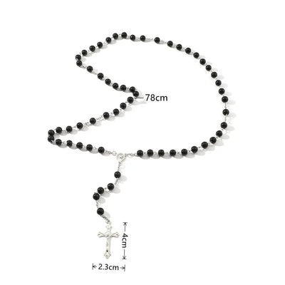 1pcs Handmade Necklace Ladies Imitation Vintage Style Pearl Rosary Beads With Cross Pendant Jewelry