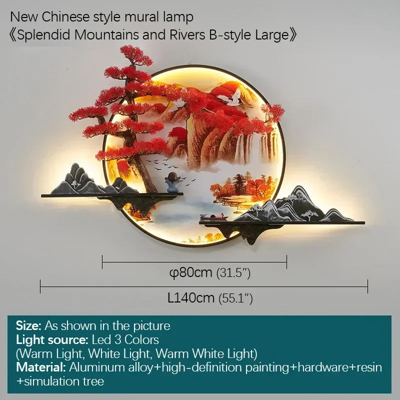 GISELLE Modern Picture Wall Light LED Chinese Creative Landscape Pine Mural Lamp For Home Living Room Study Bedroom Decor