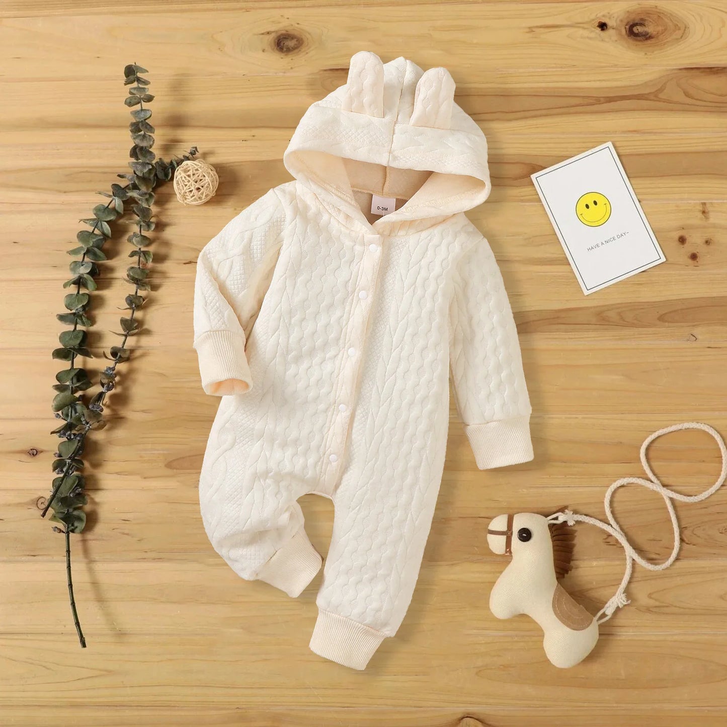 Autumn Winter Newborn Baby Romper Boys Girls Lovely Ears Hooded Long Sleeve Infant Bodysuit Warm Jumpsuit Toddler Girl Clothes