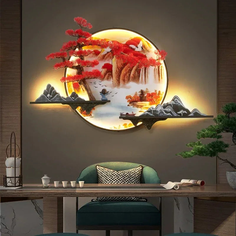 GISELLE Modern Picture Wall Light LED Chinese Creative Landscape Pine Mural Lamp For Home Living Room Study Bedroom Decor