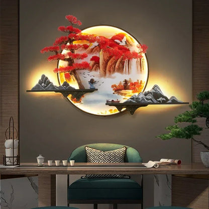 GISELLE Modern Picture Wall Light LED Chinese Creative Landscape Pine Mural Lamp For Home Living Room Study Bedroom Decor