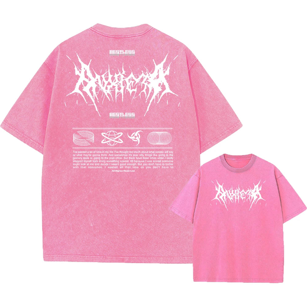 Y2k Acid Washed T Shirt Women Vintage Cotton T-shirts Harajuku Gothic Streetwear Soft Tees Girl Loose Fashion Print Tops Unisex