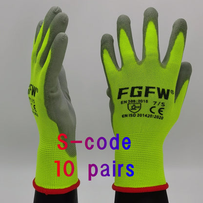10 Pairs PU Coated Work Gloves – Lightweight, Durable Safety Gloves (EN 388/ISO20471 Certified)