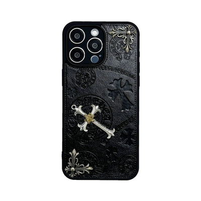 Luxurious Three-dimensional Cross Kroxin PU Leather Printed Grand Phone Case for iPhone 16 15 14 Plus 13Pro Max Protective Cover
