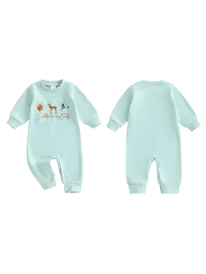 Adorable Toddler Dinosaur Print Hooded Romper Cozy Long Sleeve Jumpsuit for Baby Boys Cute Fall Outfit