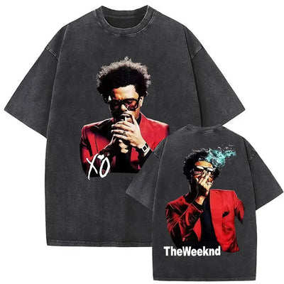 The Weeknd XO Tour 2025 Vintage Washed T Shirt Men's Women Pop Music Short Sleeve T-Shirts Rap Hip Hop Gothic Clothing T-shirts