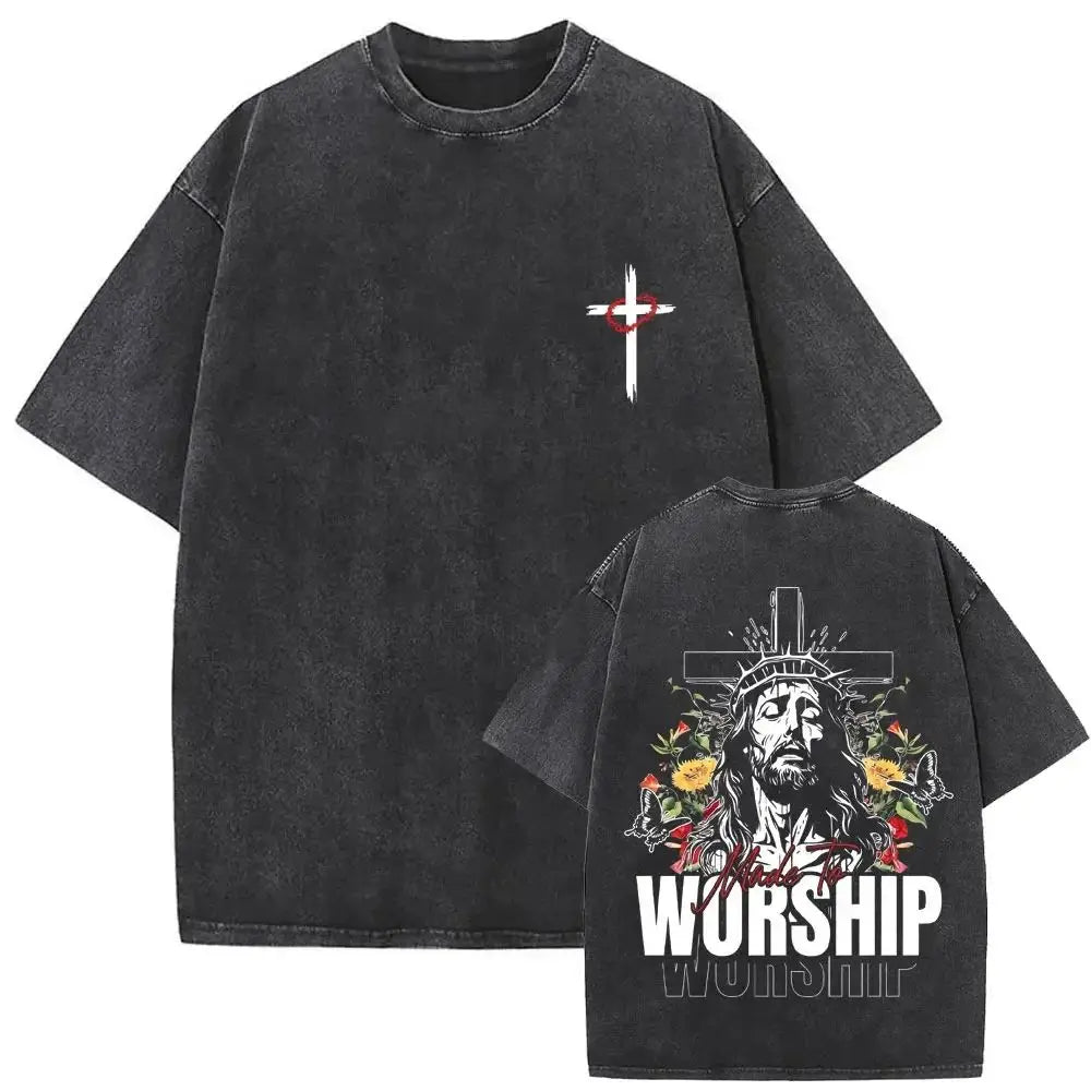 Christian Religious Jesus Forgive Them Father Vintage Washed Y2k Tshirt Men Clothing New in Top & Tees Mens T-Shirt 61327