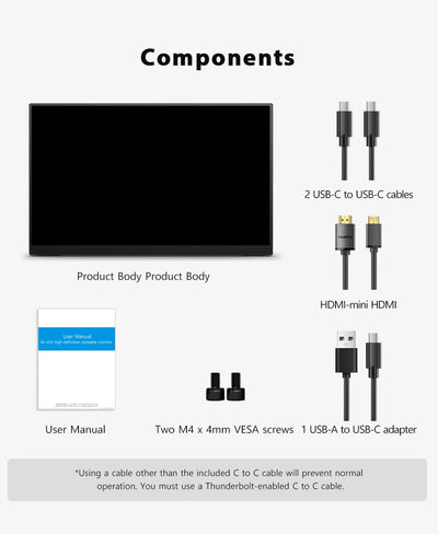 UPERFECT 16" 2K 240Hz Portable Monitor 100%DCI-P3 16:10 HDR FreeSync IPS Eye Care External Gaming Display For PC XBox PS5 Switch