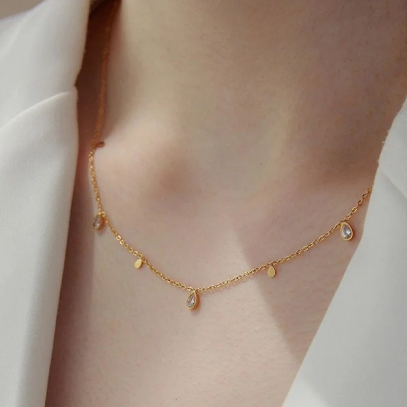 316L Stainless Steel Simple Fashion Zircon Waterdrop Pendant Necklace for Women Trendy Waterproff Chain Neck Party Jewelry Gifts