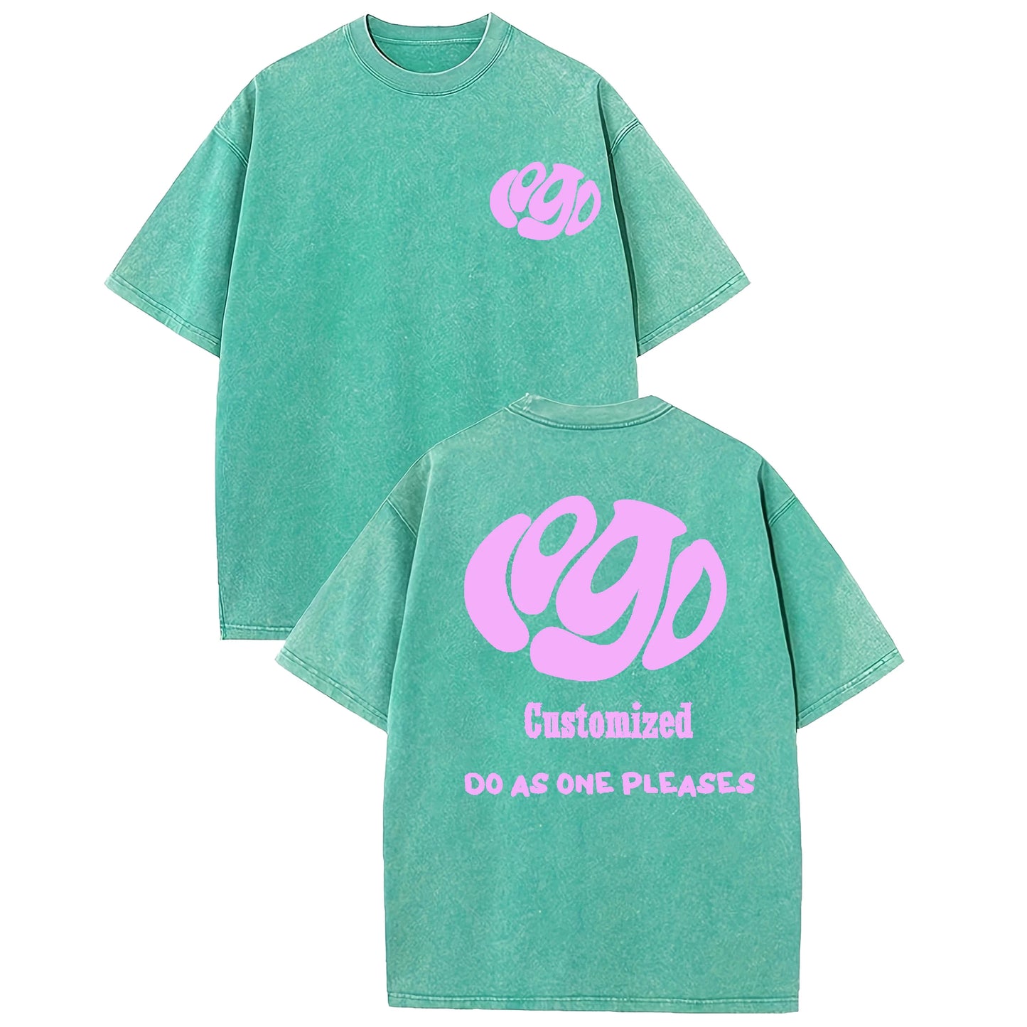 Customized logo T-shirt, handmade image oversized T-shirt, heavy washed retro T-shirt, hip-hop style casual wear, 100% pure cott