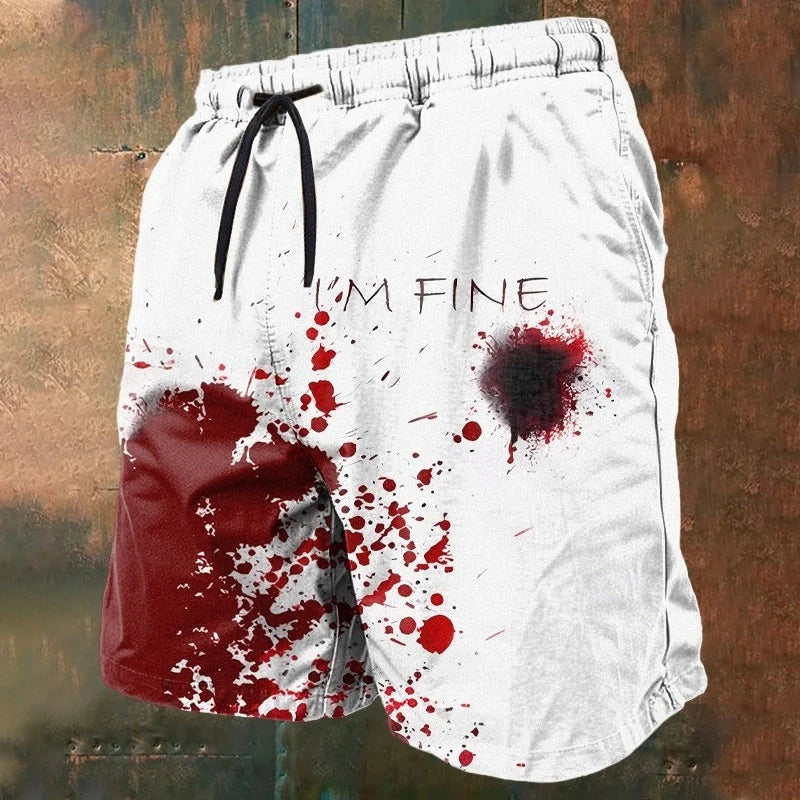 I'm Fine Blood Stains 3D Print Beach Shorts Men Women Horror Graphic Quick Dry Board Short Summer Personality Streetwear Y2k