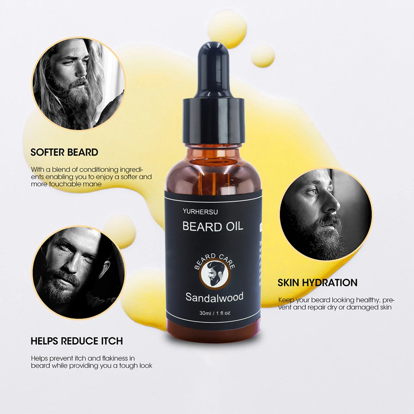 YURHERSU30ml new facial hair and beard growth oil is suitable for men's thick, soft, smooth, nutritious beard oil beard care