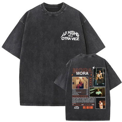 Limited Rapper Mora Washed Vintage T-shirt Lo Mismo De La Otra Vez Tour 2025 T Shirts Men Women Hip Hop Fashion Pop Music Tshirt