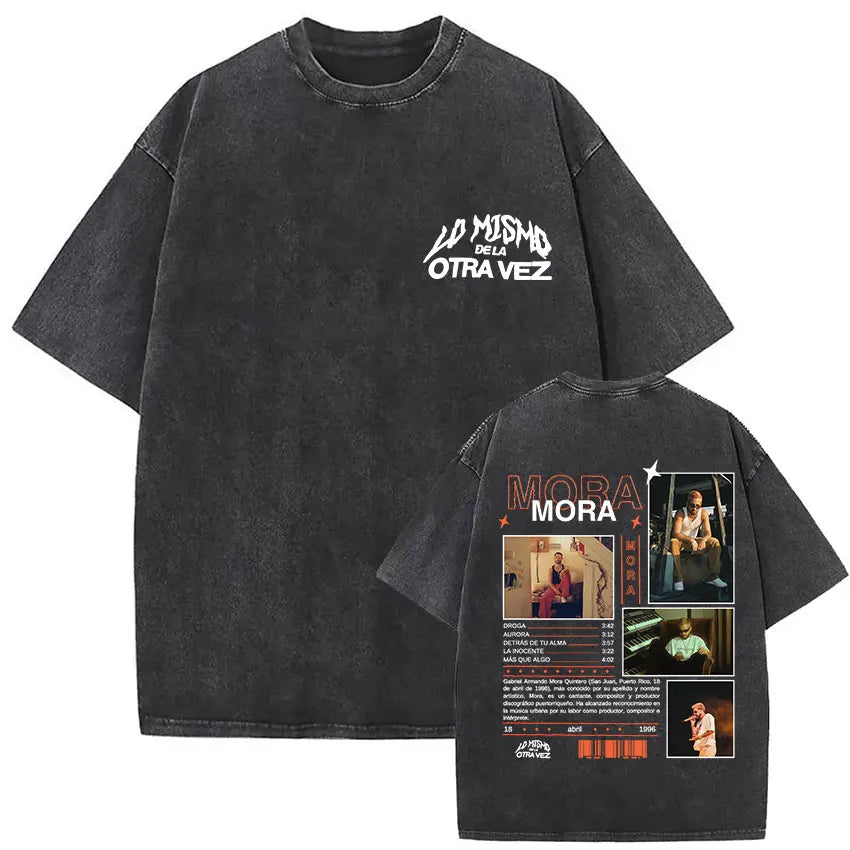 Limited Rapper Mora Washed Vintage T-shirt Lo Mismo De La Otra Vez Tour 2025 T Shirts Men Women Hip Hop Fashion Pop Music Tshirt