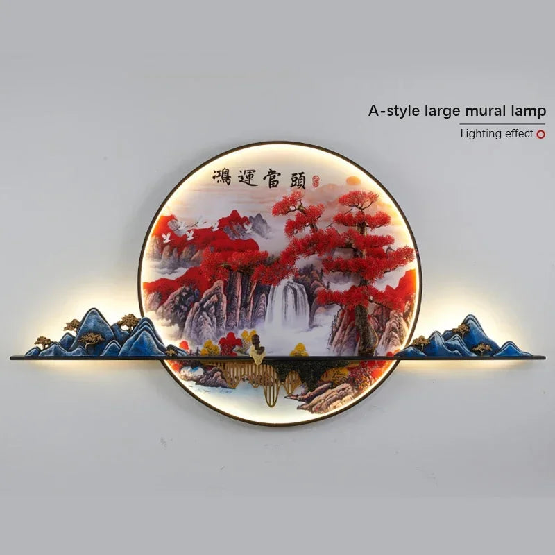 GISELLE Modern Picture Wall Light LED Chinese Creative Landscape Pine Mural Lamp For Home Living Room Study Bedroom Decor