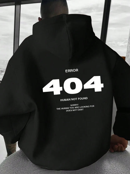 Men's hip-hop hoodie Error 404 Human Not Found Men's hoodie with number print hoodie Sweatshirt