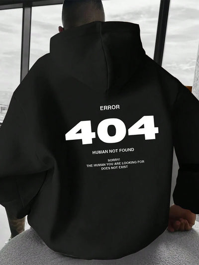 Men's hip-hop hoodie Error 404 Human Not Found Men's hoodie with number print hoodie Sweatshirt
